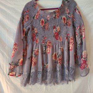 Women Peasant sheer top/blouse floral by Dereck Hart